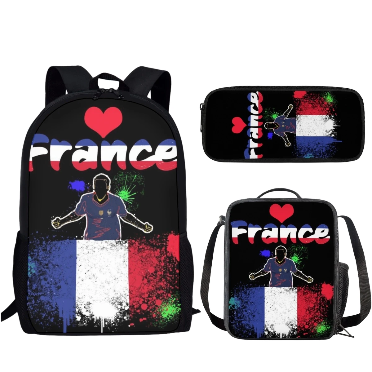 Sac à Dos de l'Équipe de France de Football pour Enfant Garçon et Adolescent, Cartable d'École, Décontracté, 03/Camping, Voyage, dehors, 3 Pièces/Ensemble