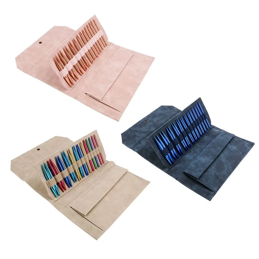 

Tri-Color Leather Crochet Hook Case – Compact Knitting Needle & Accessory Organizer for Yarn Craft Lovers