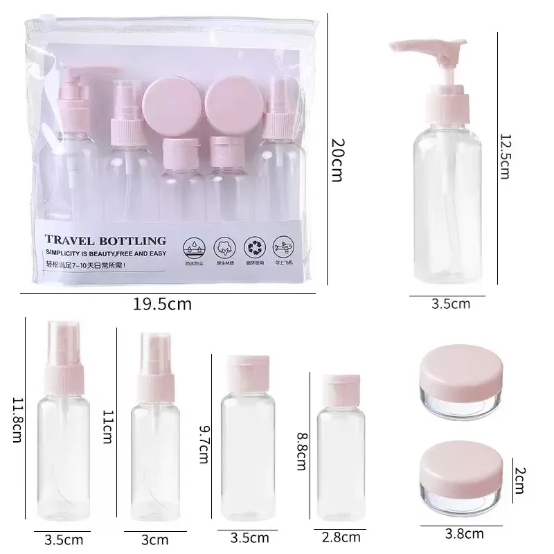 7PCS Travel Bottle Bag Wash Set Makeup Shampoo Body Wash Portable Skin Care Product Hand Cream Refillable Spray Lotion Bottle