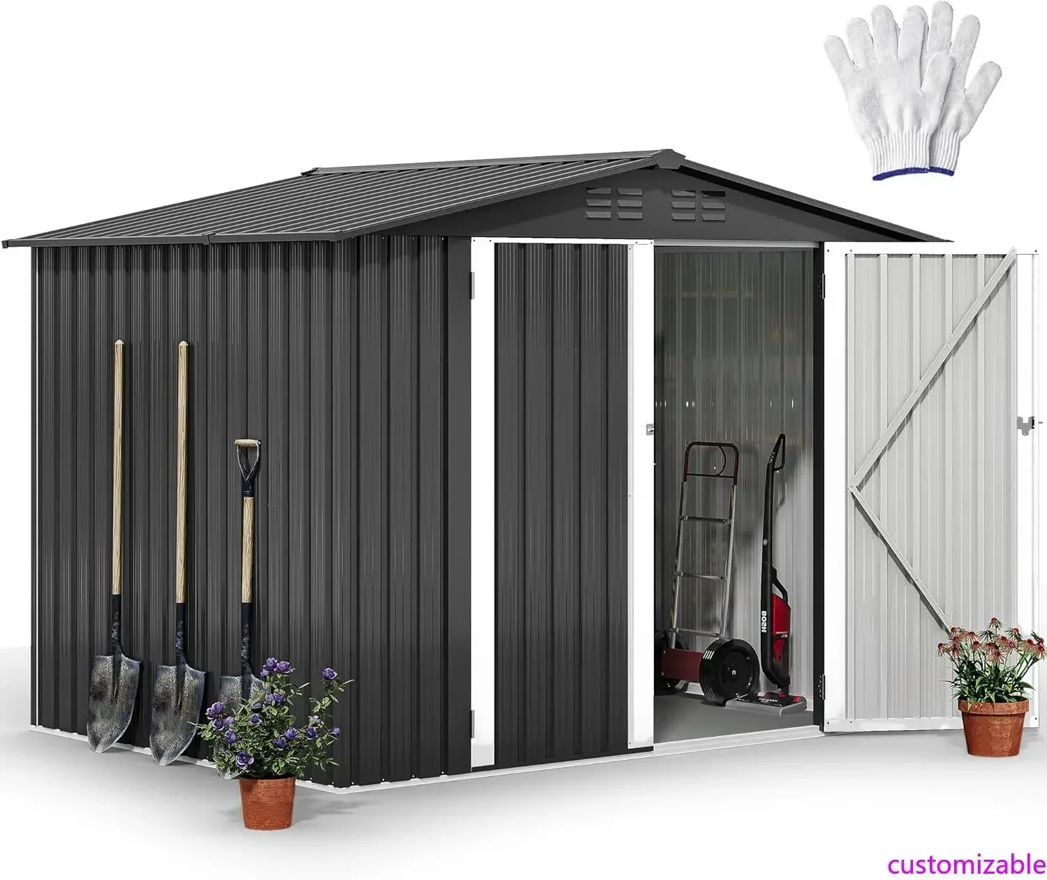 

Уличный складской навес 8x6 футов, просторный стальной сарай для инструментов с надежными входами и циркуляцией воздуха, идеально подходит для садового инвентаря и велосипедов