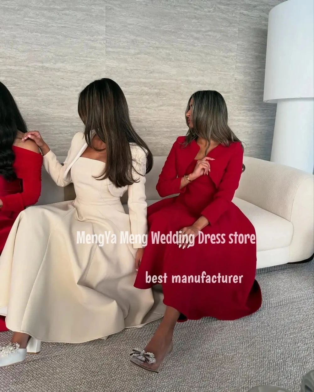 ZHUISHU Simple A Line Evening Dresses with Jacket Square Collar Neck Mid-calf Length Wedding Party Gown Zipper Back Customized