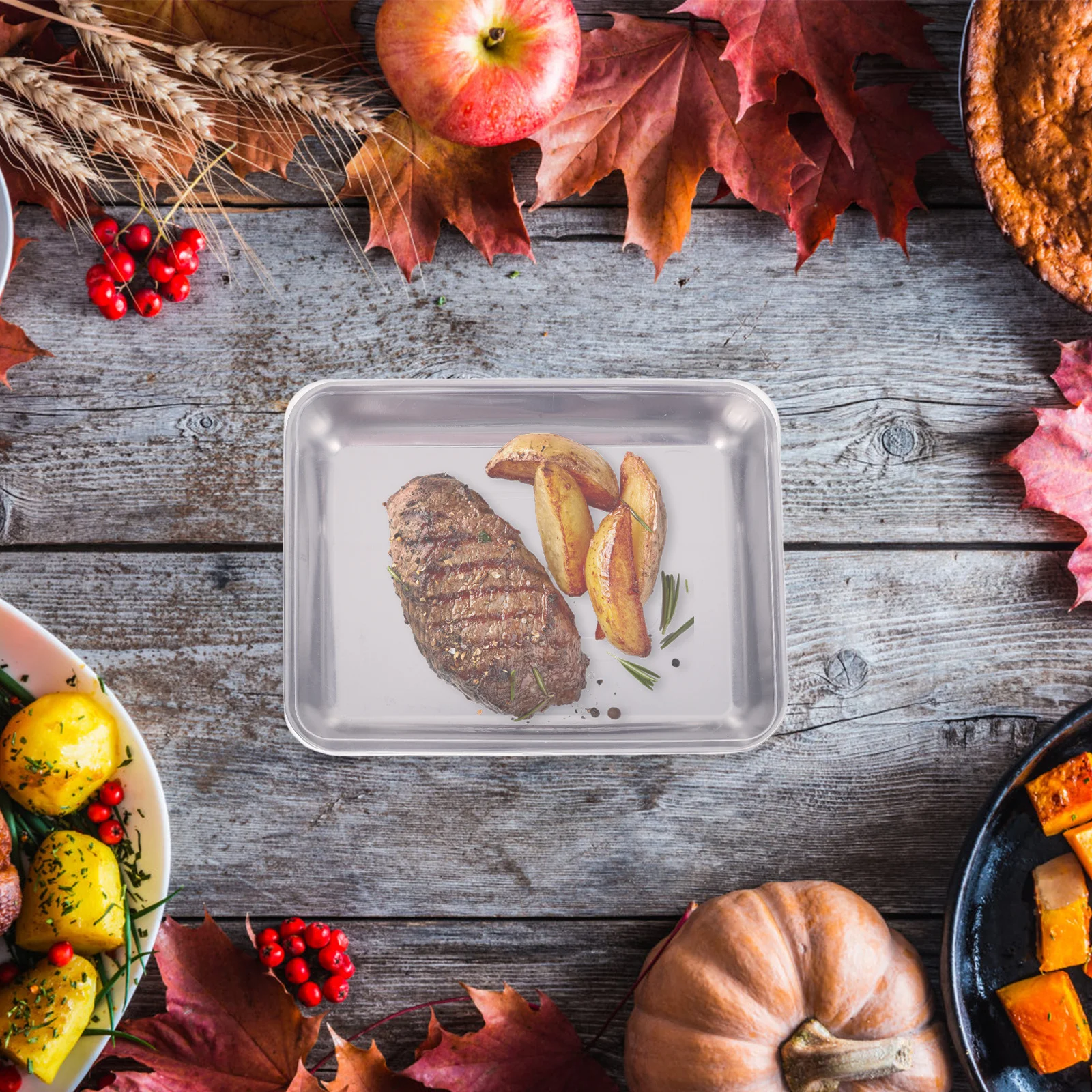 

Stainless Steel Baking Pan Oven Tray Rectangular Roasting Tray Easy Clean Large Capacity Versatile Use Home Kitchen