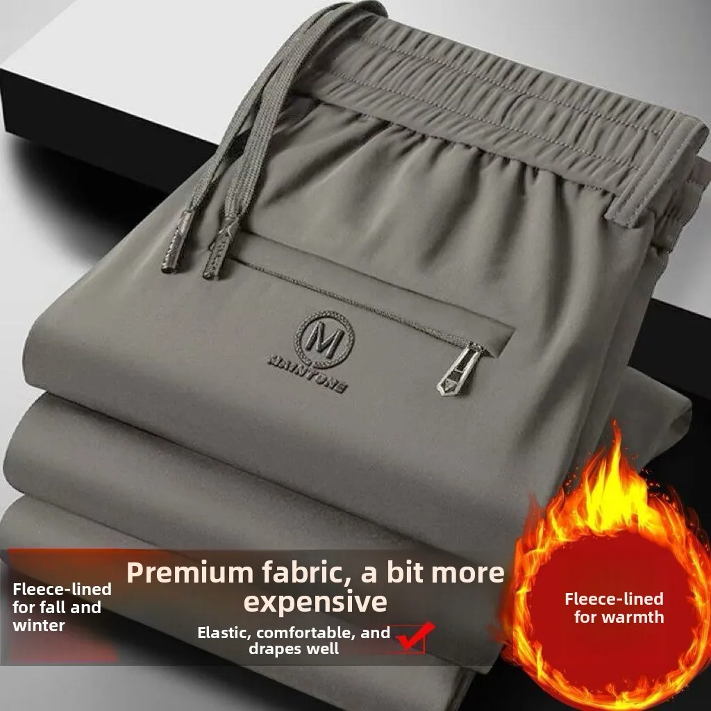 سراويل كاجوال فضفاضة مستقيمة الساق للرجال في منتصف الشباب مقاس كبير من ألياف البوليستر للخريف والشتاء