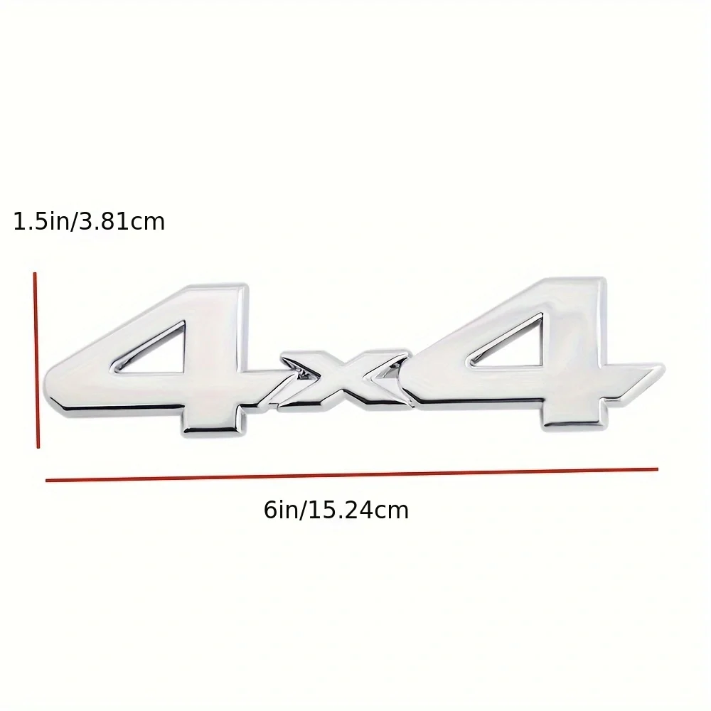 One piece silver 3D metal 4x4 logo, durable car badge sticker, car exterior accessories, metal truck and SUV decorative sticker