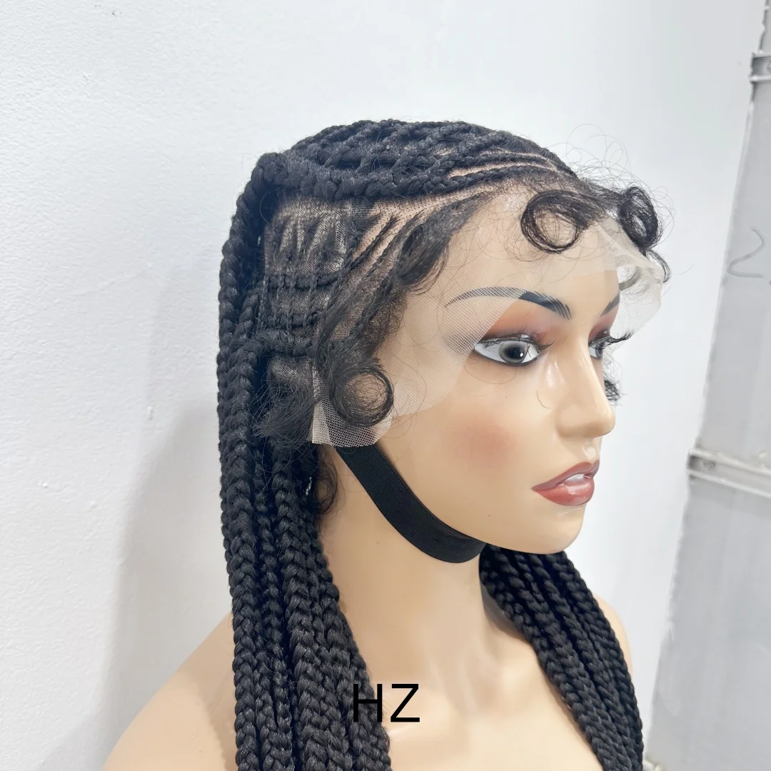 Synthetische 36 "Vlechten Gevlochten Pruiken Voor Zwarte Vrouwen Volledige Kant Pruik Vlecht Afrikaanse Knooploze Box Vlechten Haar Kant voor Pruiken