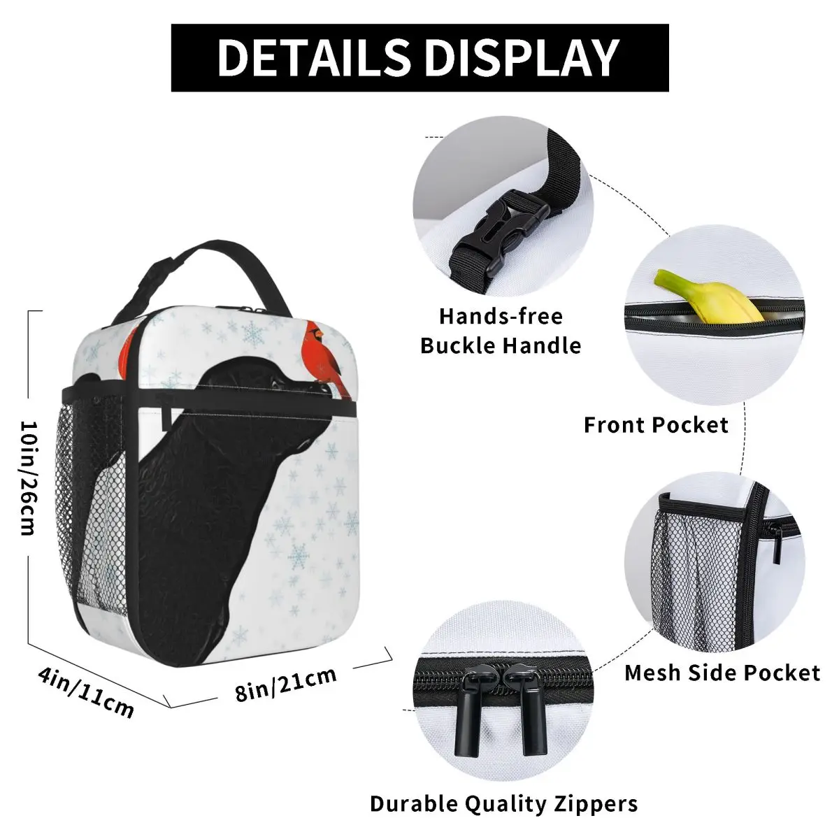 Black Labrador Christmas And Cardinal Bird Insulated Lunch Bag Cooler Thermal Food Box Tote Leakproof Lunch Boxes Container