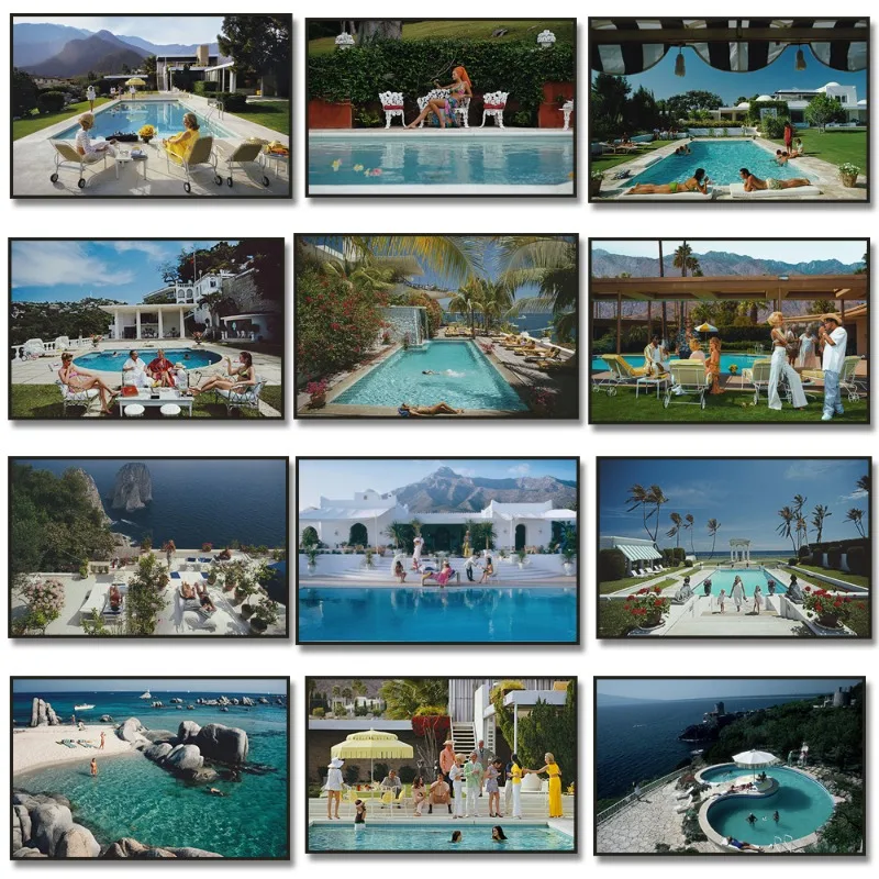 Slim Aarons Speedboat Landing Pool Party Vintage Photography Posters Print Art Canvas Painting Pictures Living Room Home Decor
