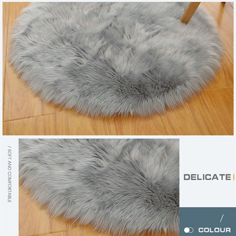 Warm 30cm Seat Cushion Round Fur Chair Mat Artificial Wool Wool Rug Bedroom