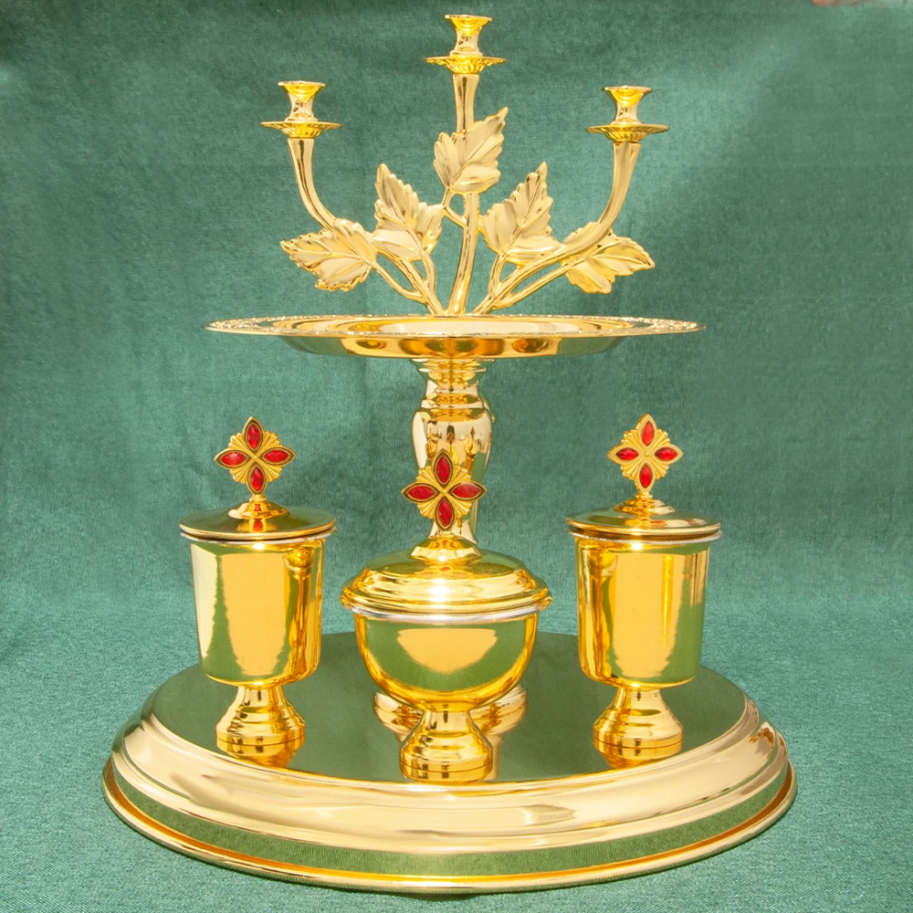 Orthodox Church Supplies Gold Plated High Quality Catholic All-night Vigil Dish Set Church Night Watch Set Religion Mass