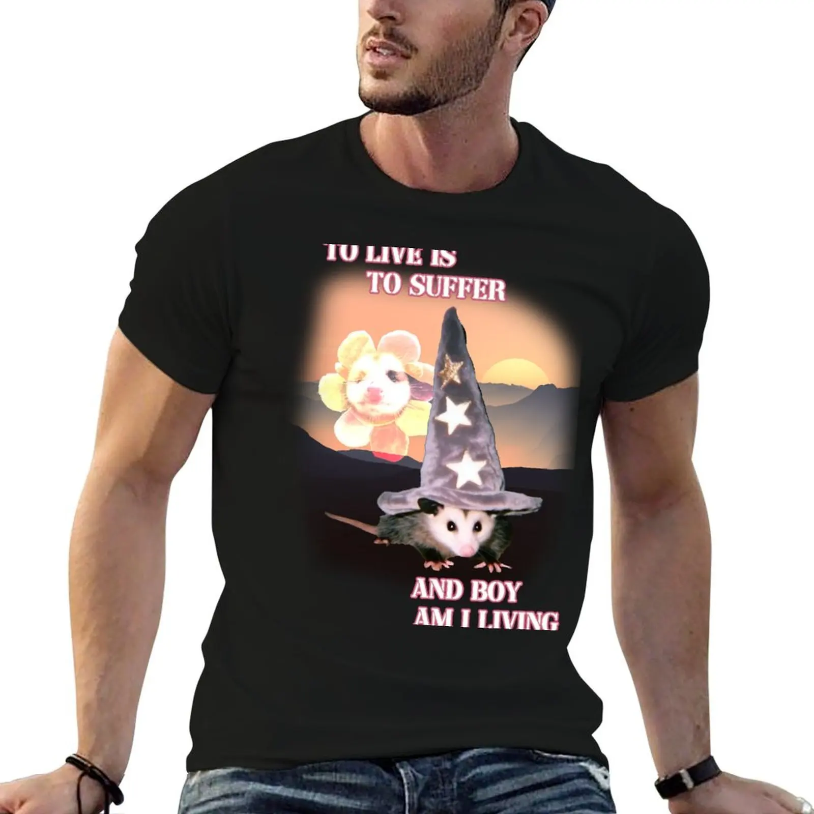 to live is to suffer and boy am i living possum T-Shirt Trend Art Print T-Shirt