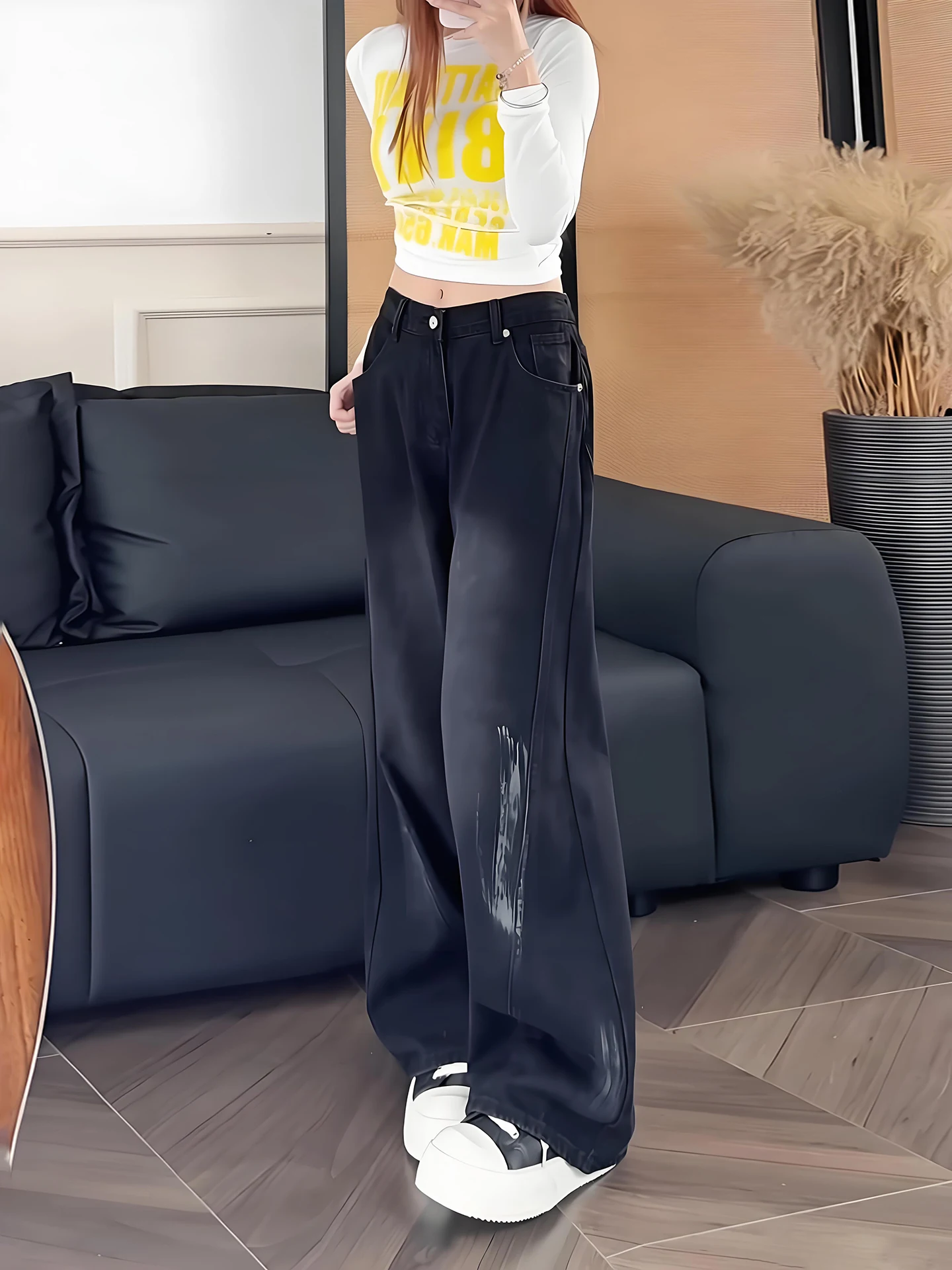 

Мужские джинсы Cleanfit в американском ретро-стиле с высокой талией, широкими штанинами, свободным кроем и прямым силуэтом, молодежные повседневные джинсы из денима