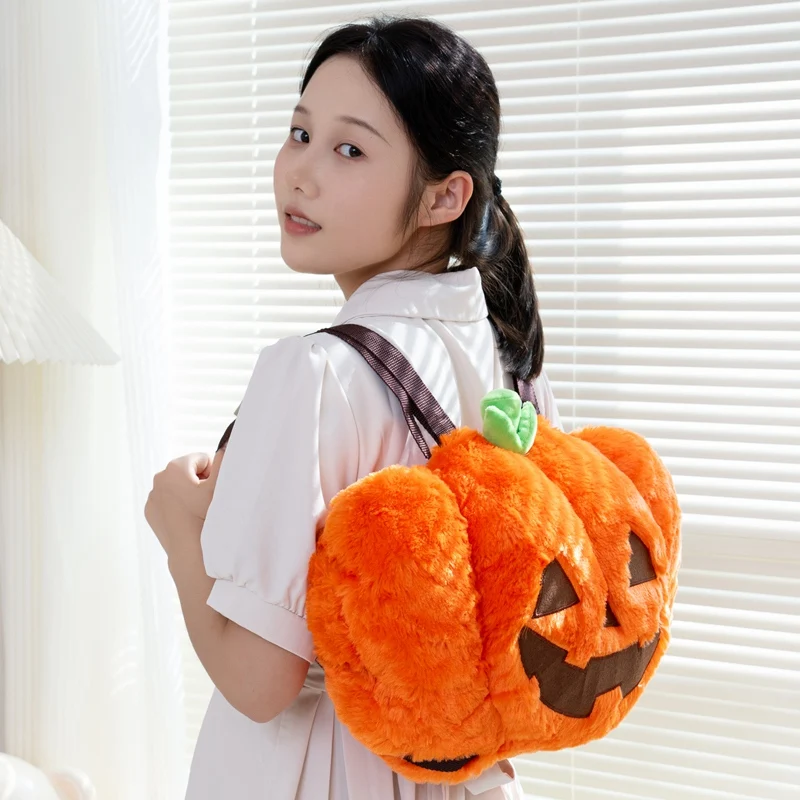 オレンジ色のカボチャのバックパック,ハロウィーンの日の効果のある植物のダブルショルダーバッグ,豪華なショッピングウォレット,友達へのギフト,45x30cm