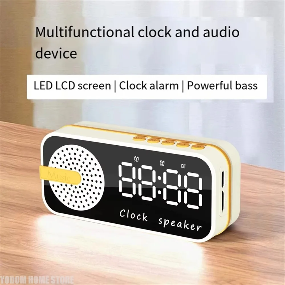Mirror Digital Alarm Clock Mini Design - Rechargeable Wireless Timer with Speaker Subwoofer LED