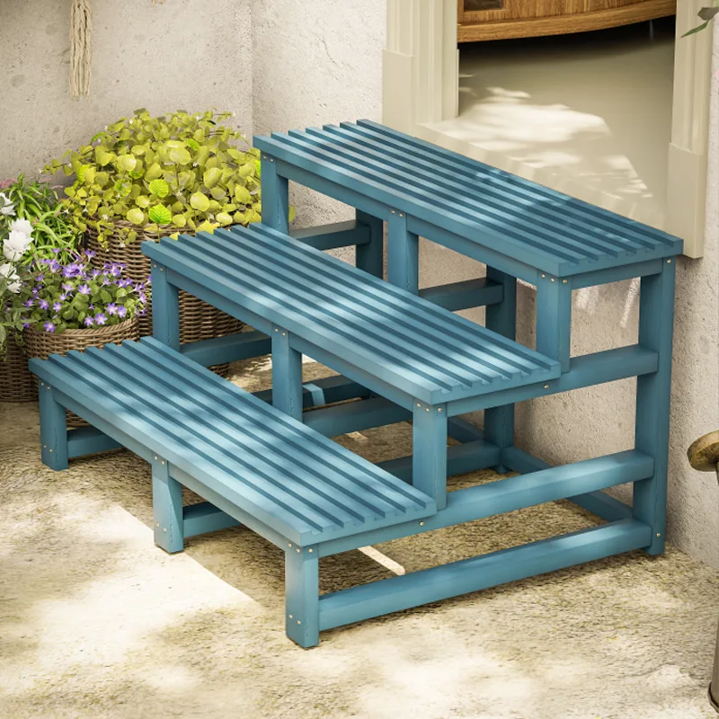 Anticorrosive wood ladder stool step climbing ladder Solid wood outdoor household staircase bay window step foot outdoo