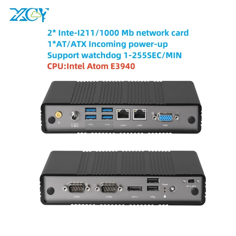 Fanless Industrial i211NICS Intel Atom E3940 2x RS232 COM 2x Gigabit Ethernet 4G LTE WiFi Watchdog Barebone Mini PC Linux Win11