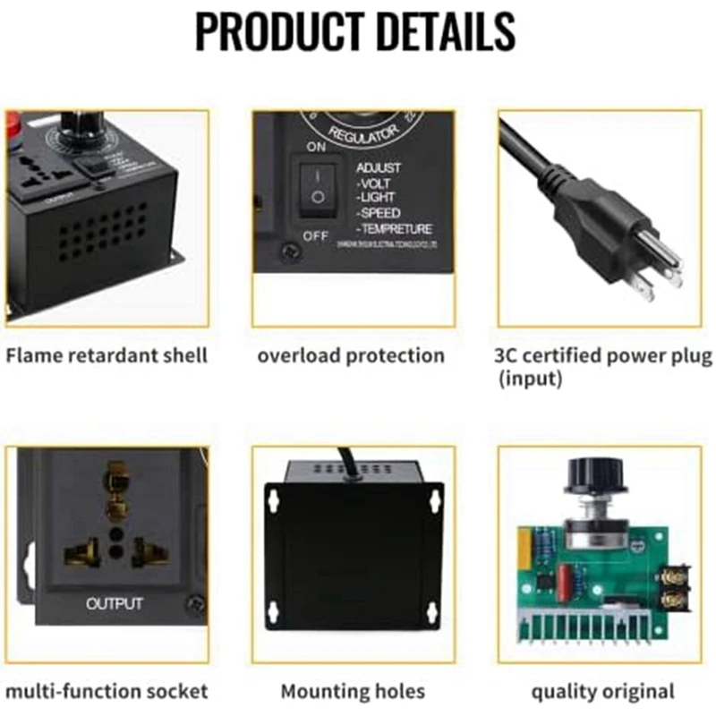 1 Pcs Variable Speed Controller Fan Speed Controller Motor Variable Voltage Regulator