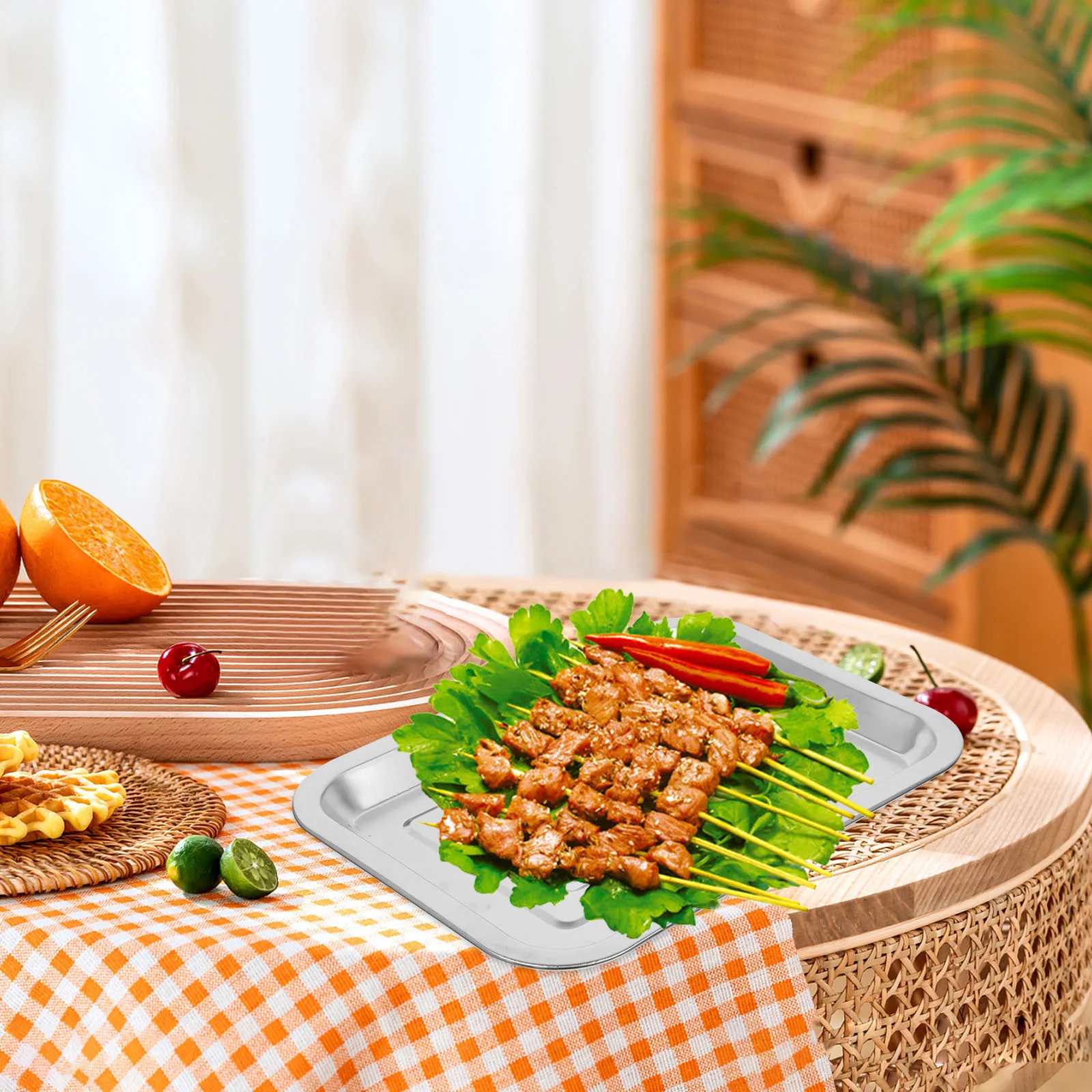 

3pcs Stainless Steel Food Tray 2 Pack Thickened Flat Square Grill Pan For Baking Serving Oven Safe Non Stick Dishwasher Safe