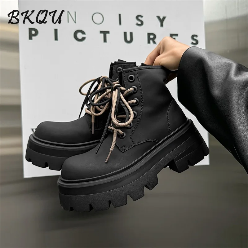 

BKQU2025 Autumn New Style Men's Shoes - Fall/Winter Casual Leather Shoes, Thick Top, Thick Bottom, High Top Chelsea Boots