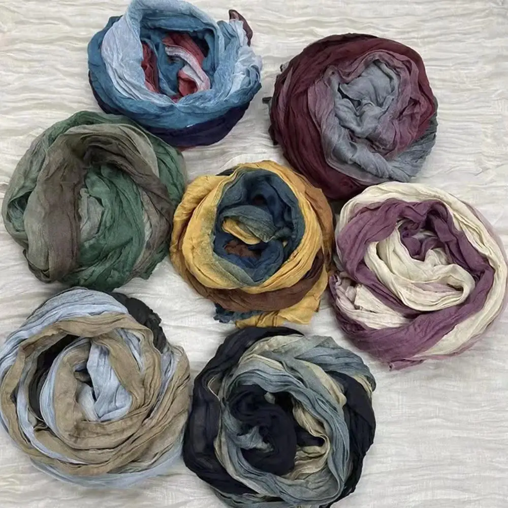 

ГОРЯЧИЙ женский льняной шарф градиентного цвета для путешествий, модный повседневный ветрозащитный платок с защитой от песка, женский длинный мягкий складной платок