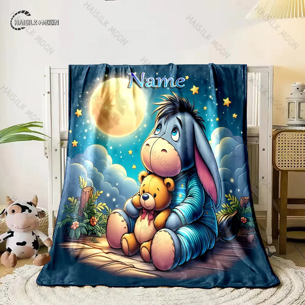 1PC Custom Name Disney Pooh Bear Eeyore Printed Blanket, All-Season Multi-Use for Nap,Camping,Travel,Car,sofa Machine Washable