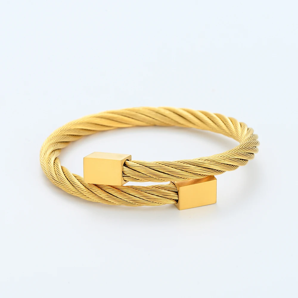 Luxury Gold Stainless Steel Rope Man Cuff Bracelets Women Hand Jewelry Gift