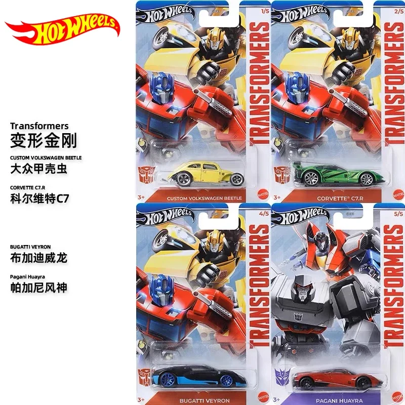 Original Hot Wheels Car Transformers Toy for Boy 1/64 Diecast Carro Volkswagen Beetle Corvette Bugatti Veyron Pagani Huayra Gift