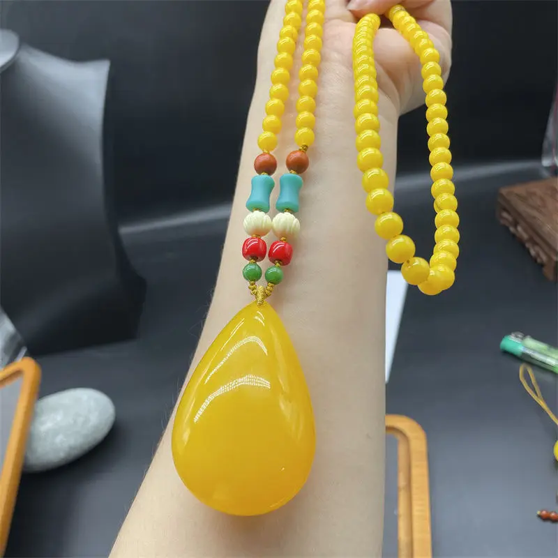 

Luxury Amber Genuine Raw Stone Chicken Oil Yellow Honey Water Drop Square Pendant for Men and Women High-Grade Blood Amb