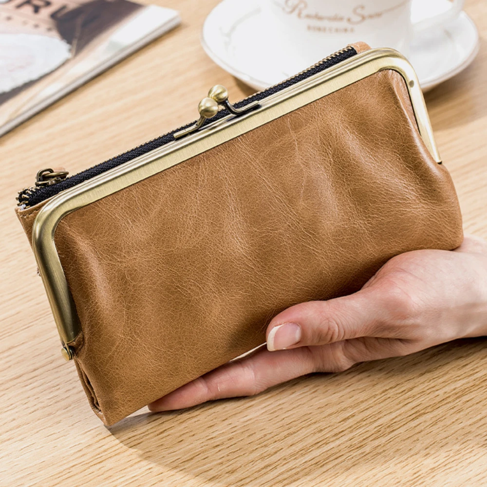 Genuine Leather Multifunctional Clutch Bag Lady's Soft Cowhide Large Capacity Wallet Mobile Phone Bag Coin Purse