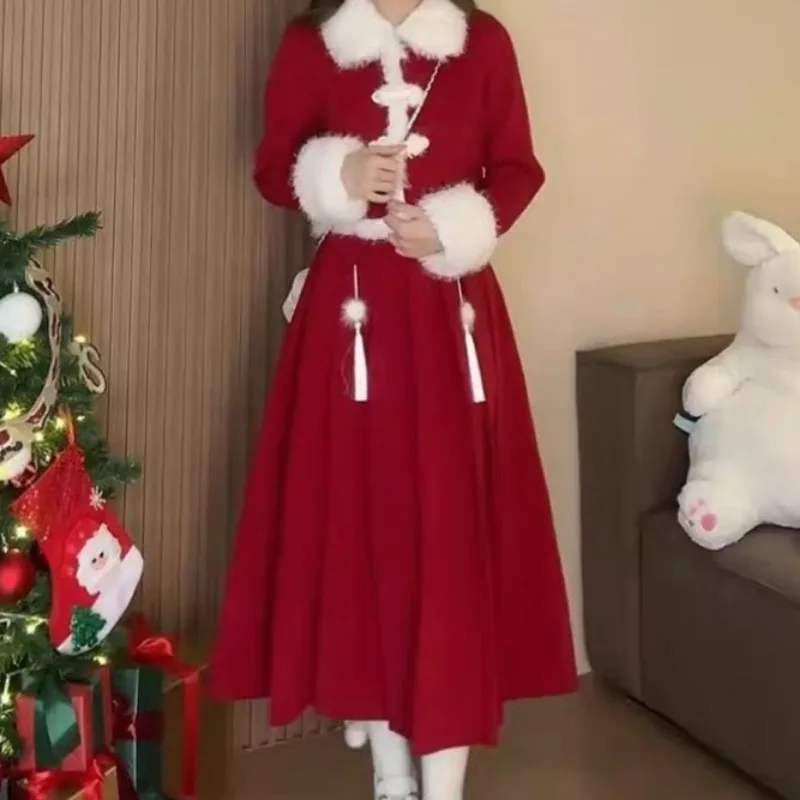 Women Sets Gentle Sweet Patchwork Velvet Cozy Jacket Mid-length Pleated Skirt Two-piece Winter Outfits Popular Trendy Ulzzang