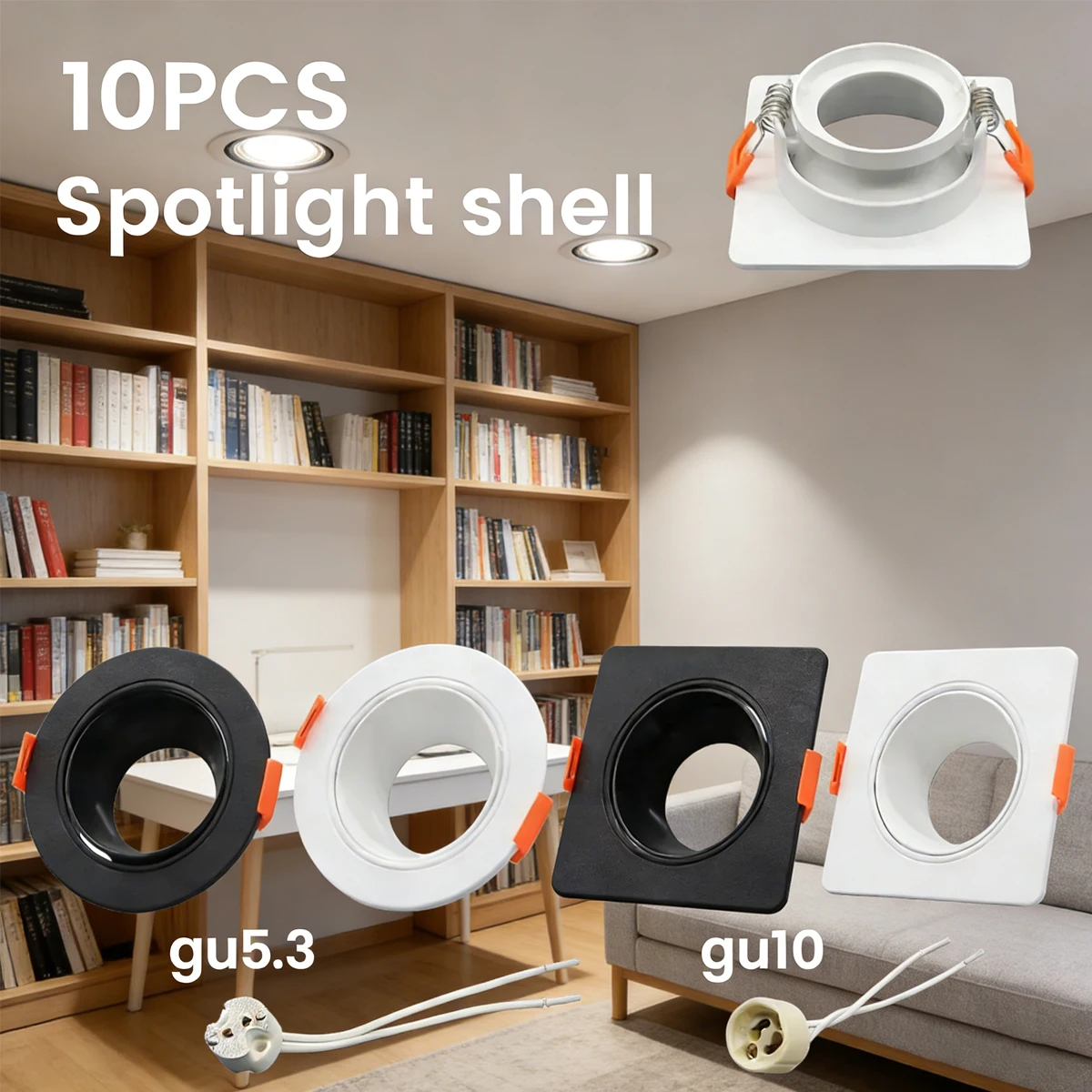10 Pack Adjustable Recessed Spotlight Kit GU10/GU5.3 Ceramic Base - White & Black Embedded Ceiling Light for Home/Commercial Use