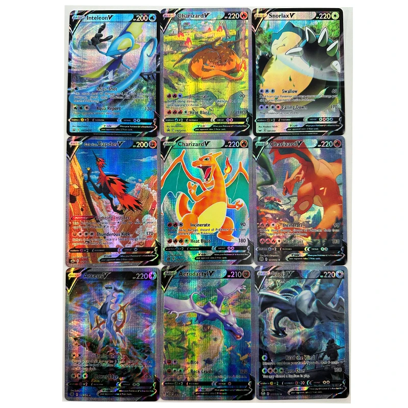 Juego de cartas de colección de Pokémon para niños, set de 9 unidades, versión en inglés, Charizard, Arceus, refracción, artesanía, juego casero, regalo