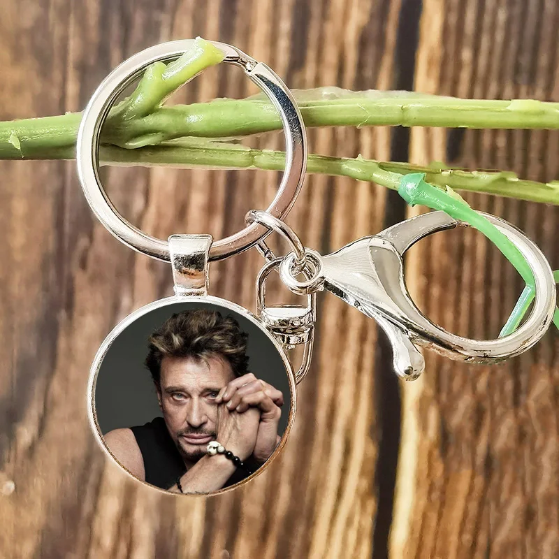 2024 Johnny Hallyday Lobster Keychain Popular Rock Singer Glass Crystal Pendant Alloy Key Chains for Fans Friends Gift