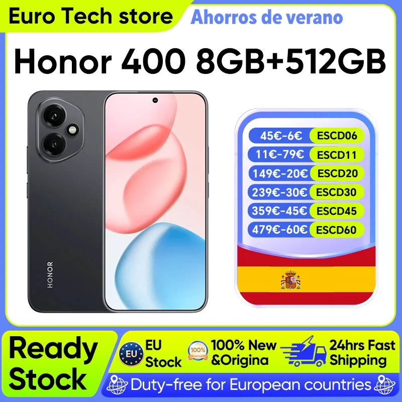 Teléfono Inteligente HONOR 400 Versión EU 5G Snapdragon 7 Gen 3 Cámara IA de 200MP Pantalla AMOLED de 6.55'' 5300mAh 66W SuperCharge