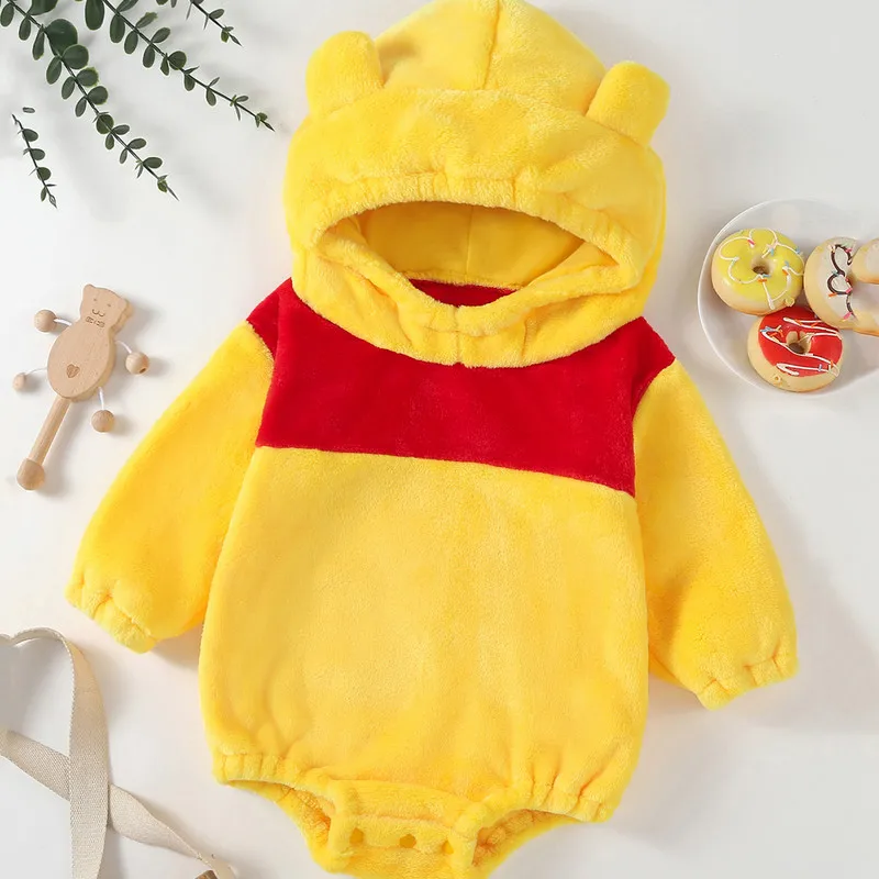 1 to 24 Months Baby Boys Girls Cartoon Bodysuit Animal Costume Flannel Role Play Hooded Long Sleeve Pajamas Jumpsuits