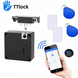 TT Lock App Electronic Cabinet Lock Hidden DIY RFID Lock for Wooden Cabinet Drawer Locker Cupboard Box with 4 Key Cards/Fobs