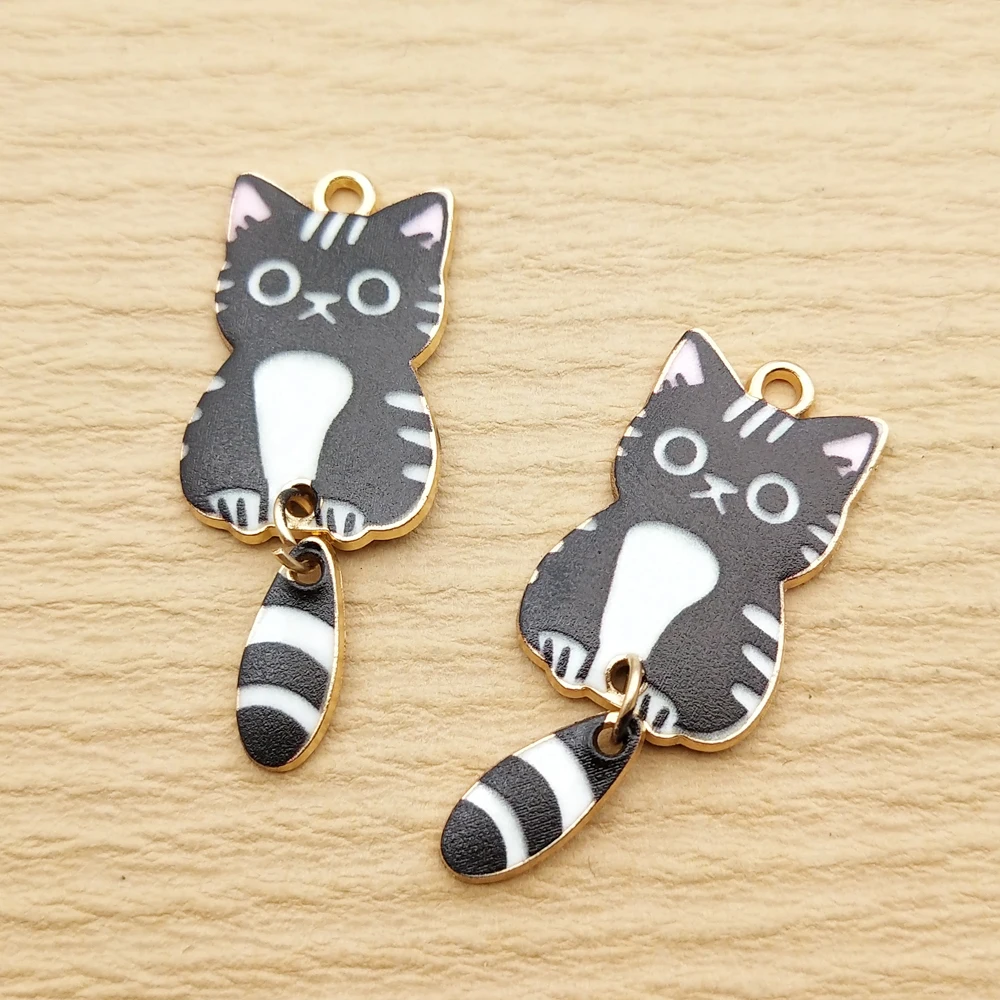 10pcs Cute Cat Charm for Jewelry Making Necklace Earring Bracelet Pendant Diy Accessories Alloy Metal Gold Plated