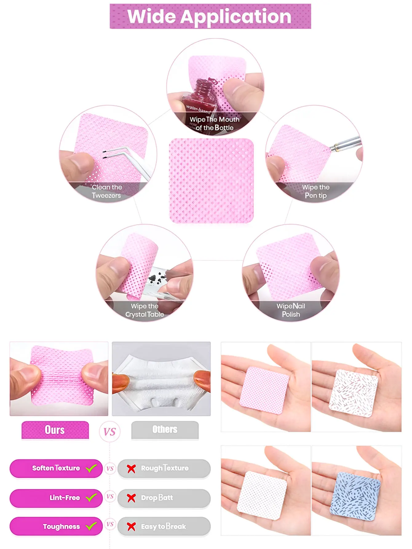 high volume Eyelash Extension Glue Cleaning Cotton Pads Glue Bottle Mouth Wipes Pink 200pcs