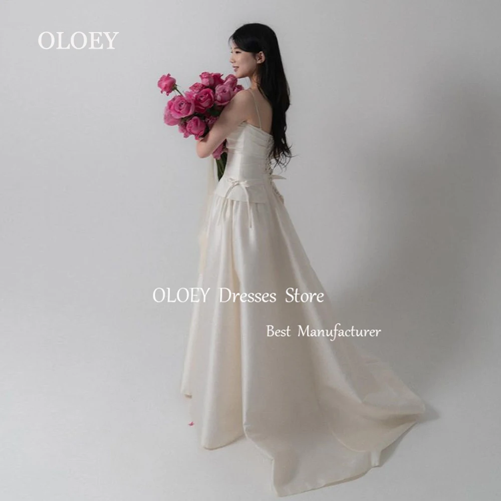 OLOEY Elegant 2025 Ivory Wedding Dress Korea Photoshoot A Line Long Bridal Gown Pleats Satin Sleeveless Corset Custom Made