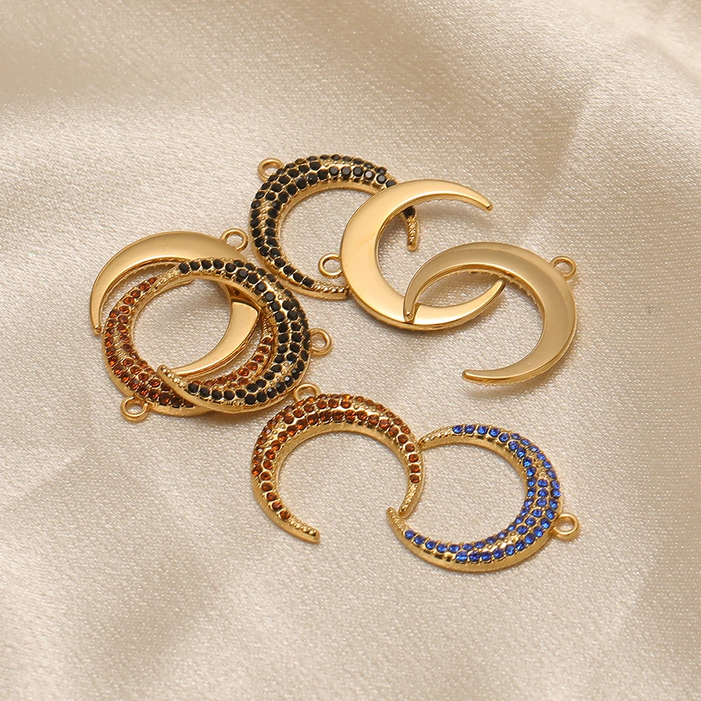4 Stück Edelstahl-Zirkon-Mond-Anhänger für DIY Trendige Ohrringe, Armbänder und Halsketten, Schmuckzubehör für Damen – Detail 2