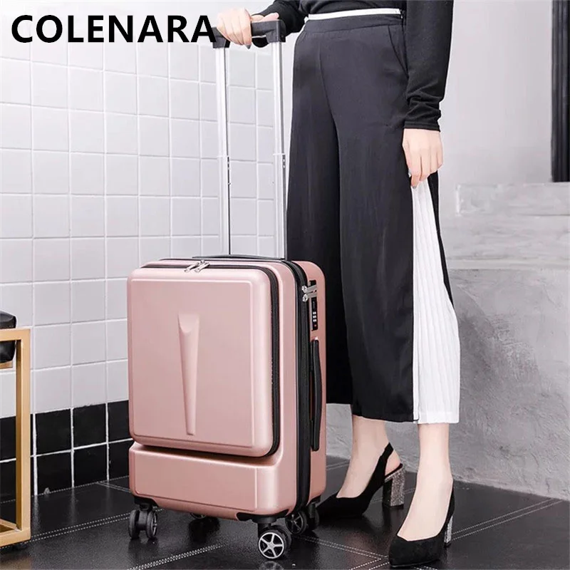 COLENARA 20"24" Inch Handheld Travel Suitcase Front Opening Boarding Box Lightweight Trolley Case USB Charging PC Luggage