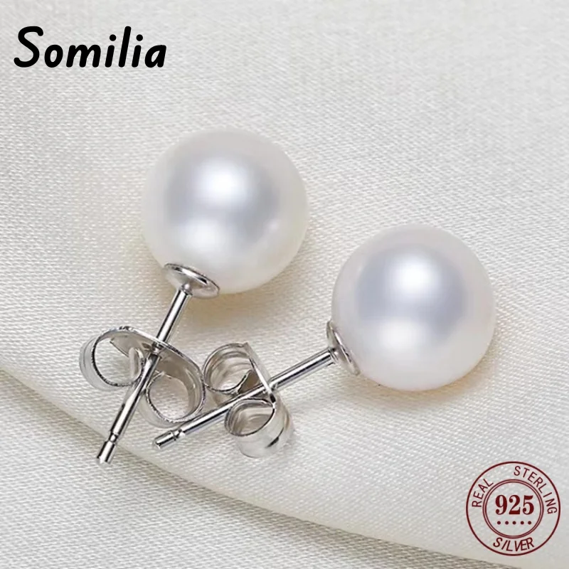 

Somilia-Wholesale Natural White Pearl 18K Golden 925 Sterling Silver Stud Earrings for Women Wedding Date Gift Jewelry