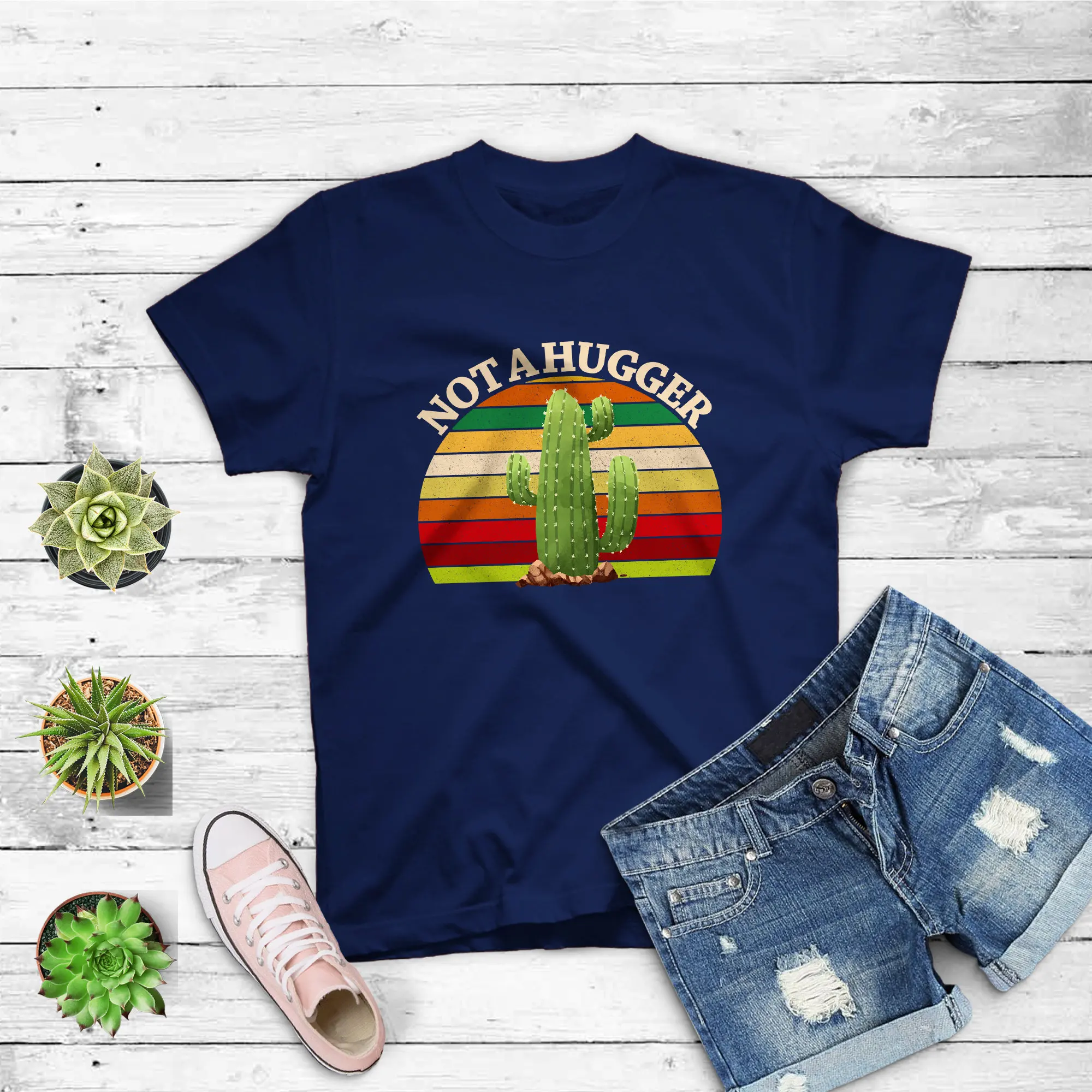 Womens Not a Hugger Cactus Sarcastic T Shirt