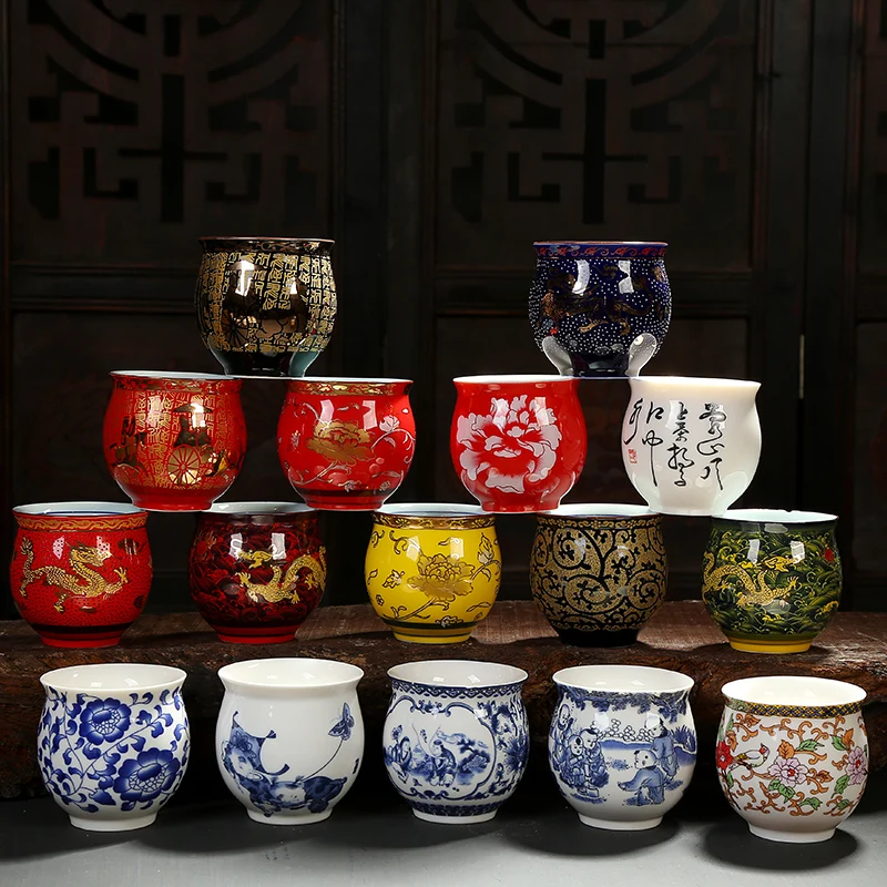 

Ceramic Porcelain Tea Coffee Yerba Mate Cup Teaware Drinkware Kung Fu Tea Cup Set Double-layer Insulation Water Cup