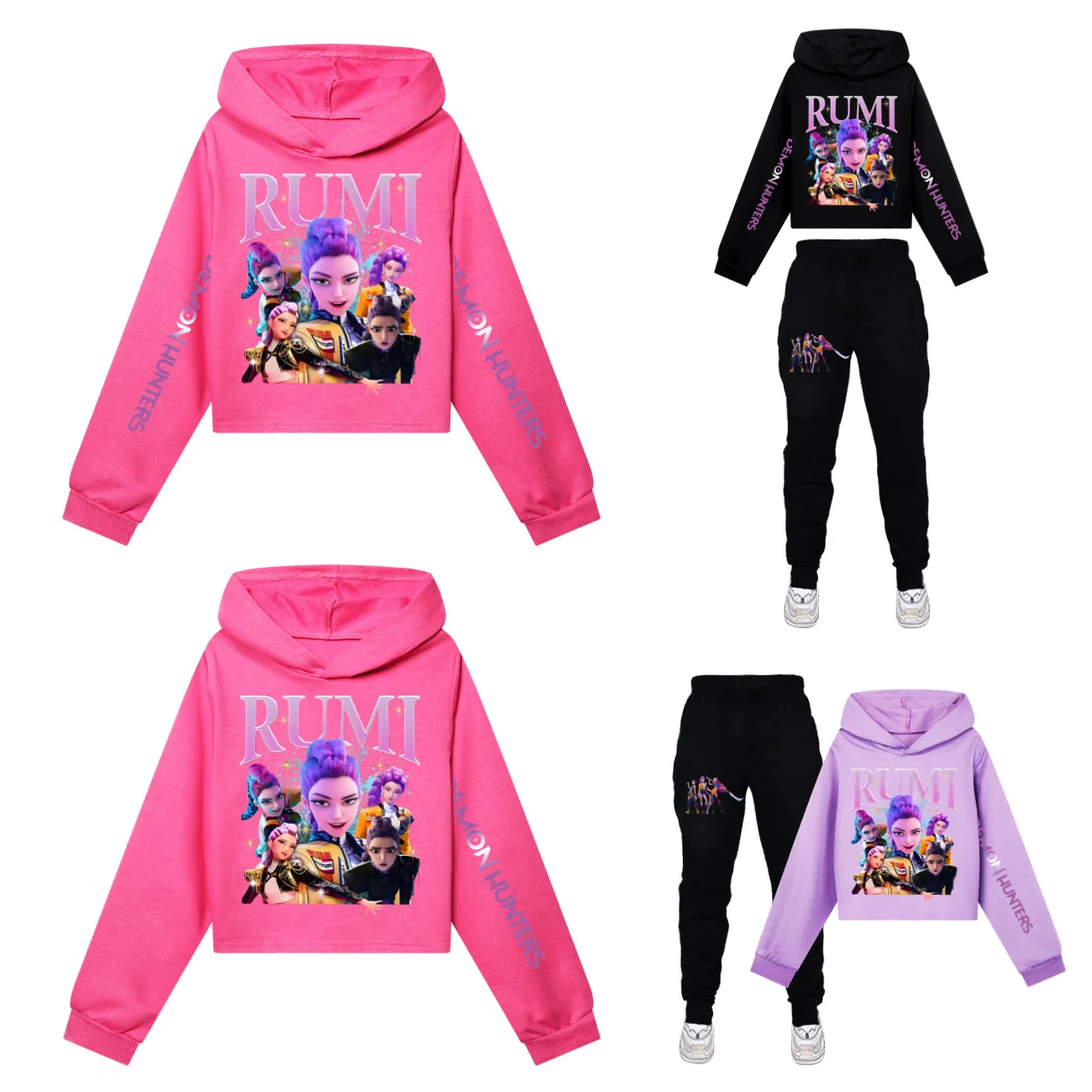

KPop Demon Hunters Huntrix Kids Short Hoodie Sports Suits Girls Sweatshirt Top+Pants 2pcs Set Toddler Birthday Party Clothing