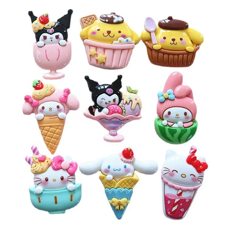 

10Pcs New Cute Resin Cartoon Cat Dog Rabbit Ice Cream Flat Back Parts Embellishments For Hair Bows Accessories