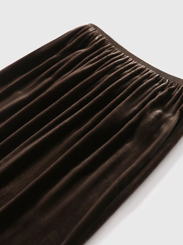 SuyaDream, camisas de terciopelo de seda para mujer, blusas elegantes con cuello en V, faldas largas de terciopelo, top primavera otoño 2026, marrón, negro