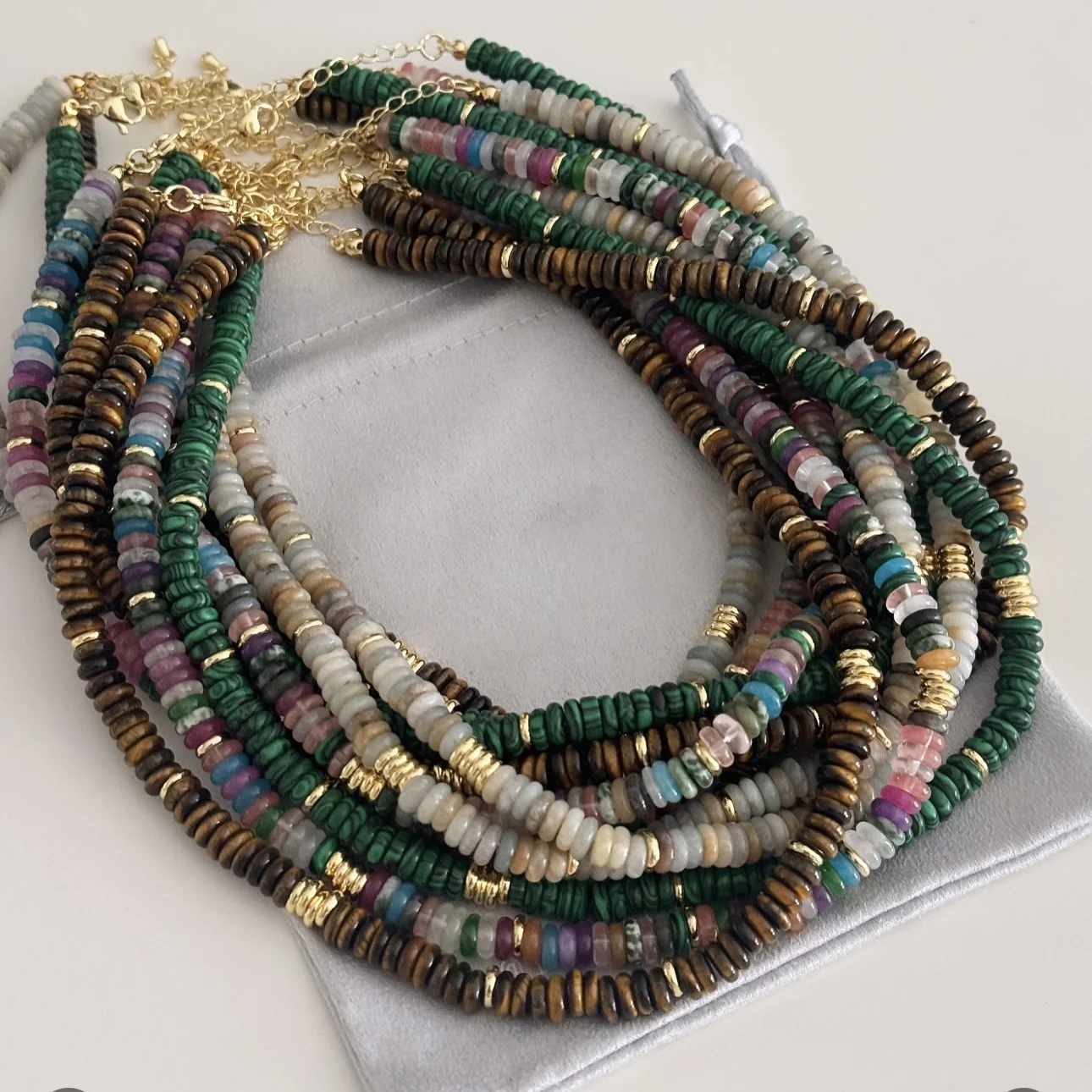 

Natural Gemstones Necklaces Bohemian Colorful Stone Handmade Beaded Vacation Neck Jewelry For Women Mother's Day Gift