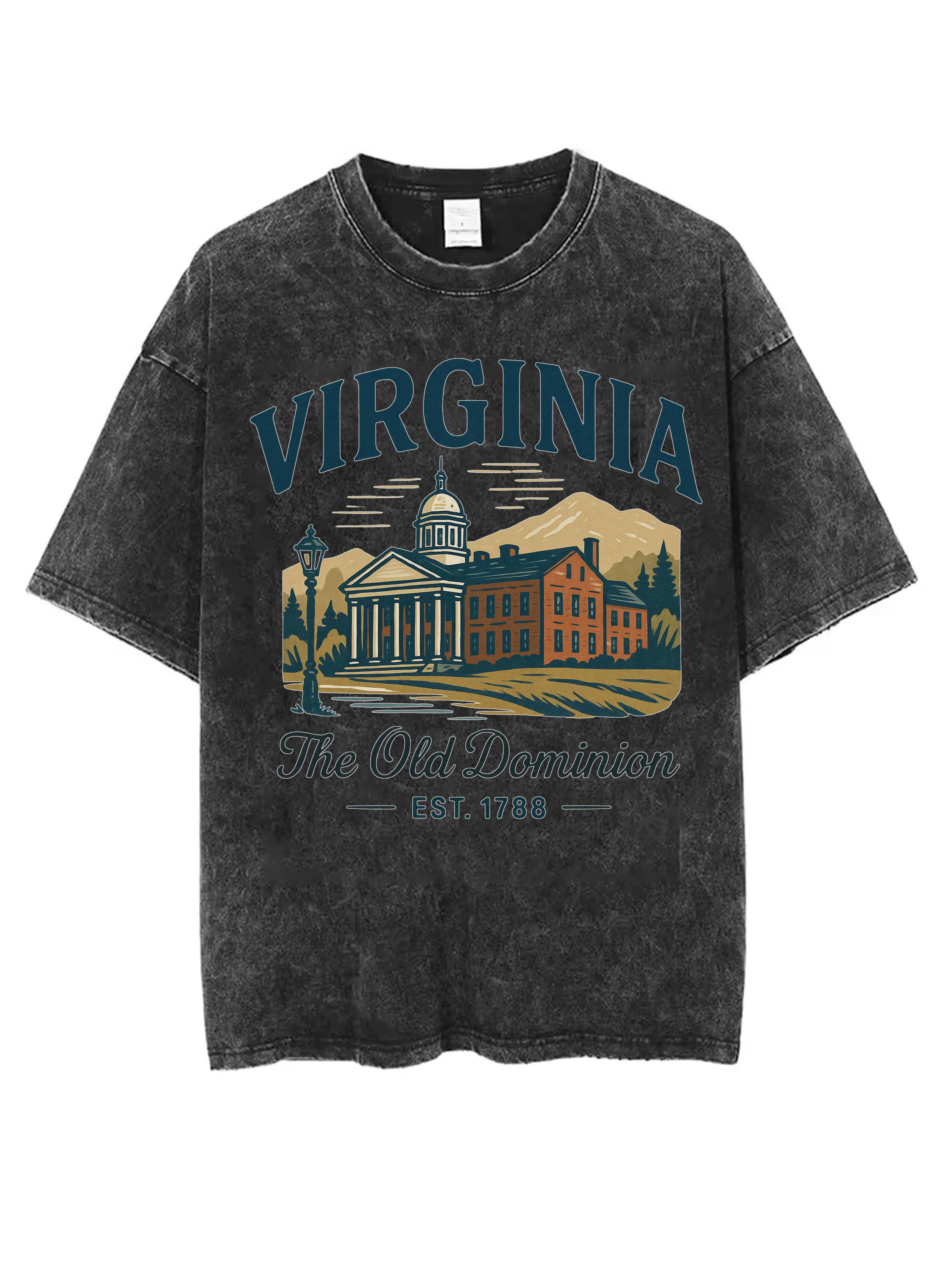 

VIRGINIA guess what chicken but Black Washed Round Neck T-Shirt Comfortable Loose Fit for Men Women Great for Winter Christmas