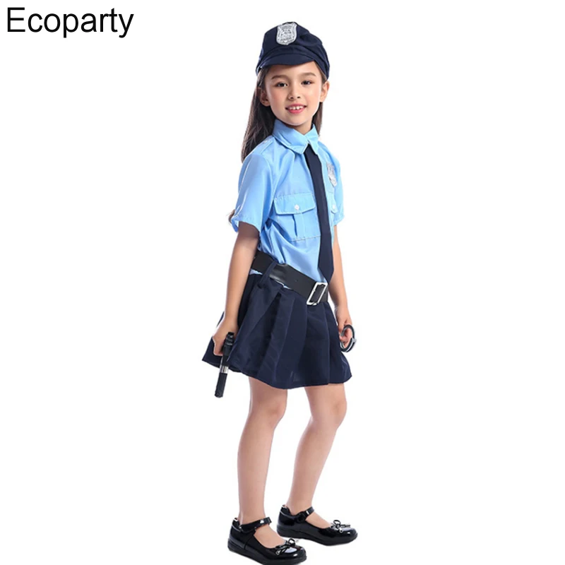 女の子のための小さなハロウィーンの衣装,コスプレ警察の衣装,制服,派手なドレス,楽しい服