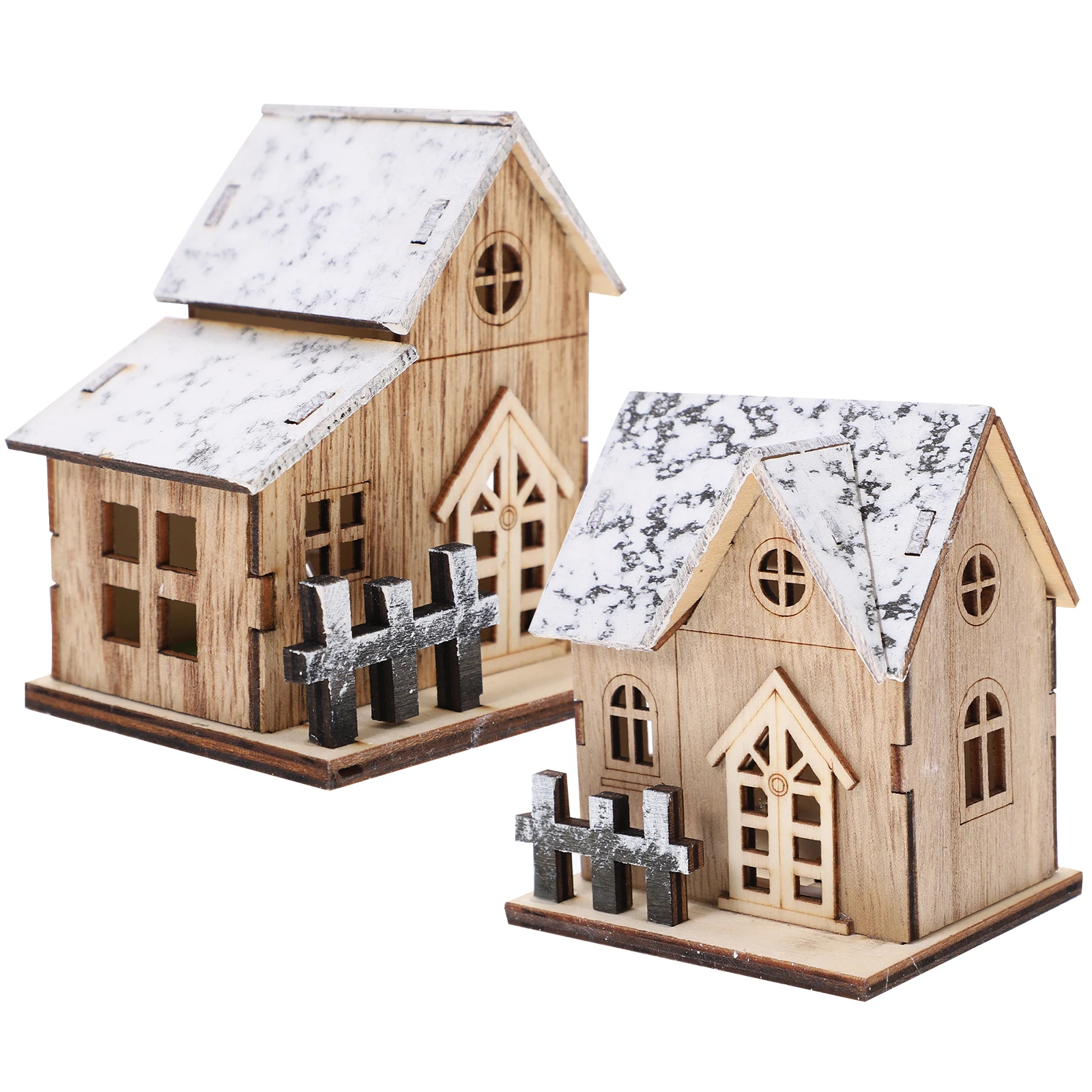 

2pcs Led Luminous Mini Wooden House Adornments Christmas Cartoon House Ornament For Wedding Birthday Party Decoration Xmas Gift